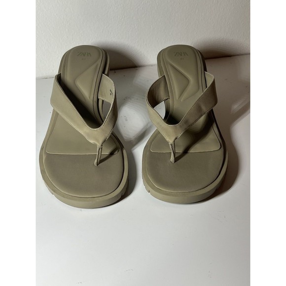 Zara Flip Flop Kitten Heels Sandals Sage Light Green Womens Size 41 - Picture 11 of 16